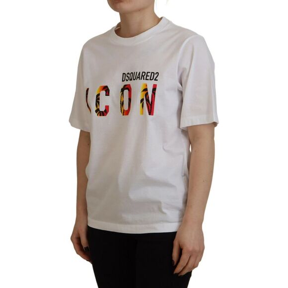Dsquared² White Cotton Shiny Icon East Tee Crewneck Women's T-shirt (Pre-Owned) - Picture 2 of 5